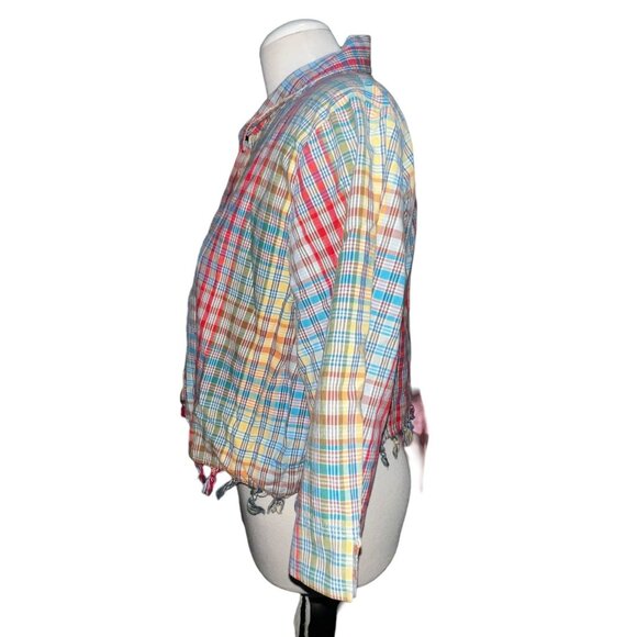 Onque Casuals Vintage Plaid Tassel Hem Collared Crop Top Sz Large Womens MultiCo - Picture 6 of 7